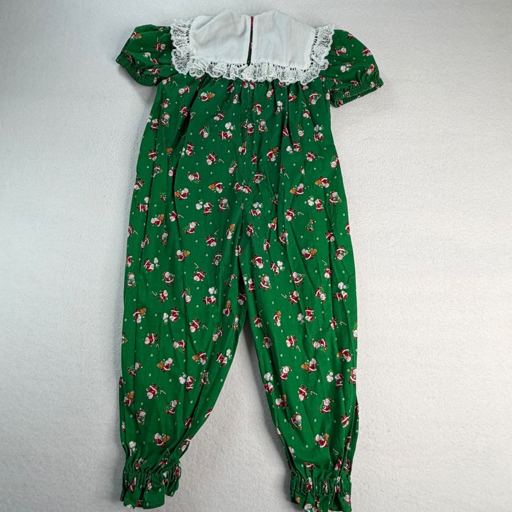 Vintage Style Kids Christmas Lace Collar Jumpsuit Pajamas Green Red Homemade - Picture 9 of 9